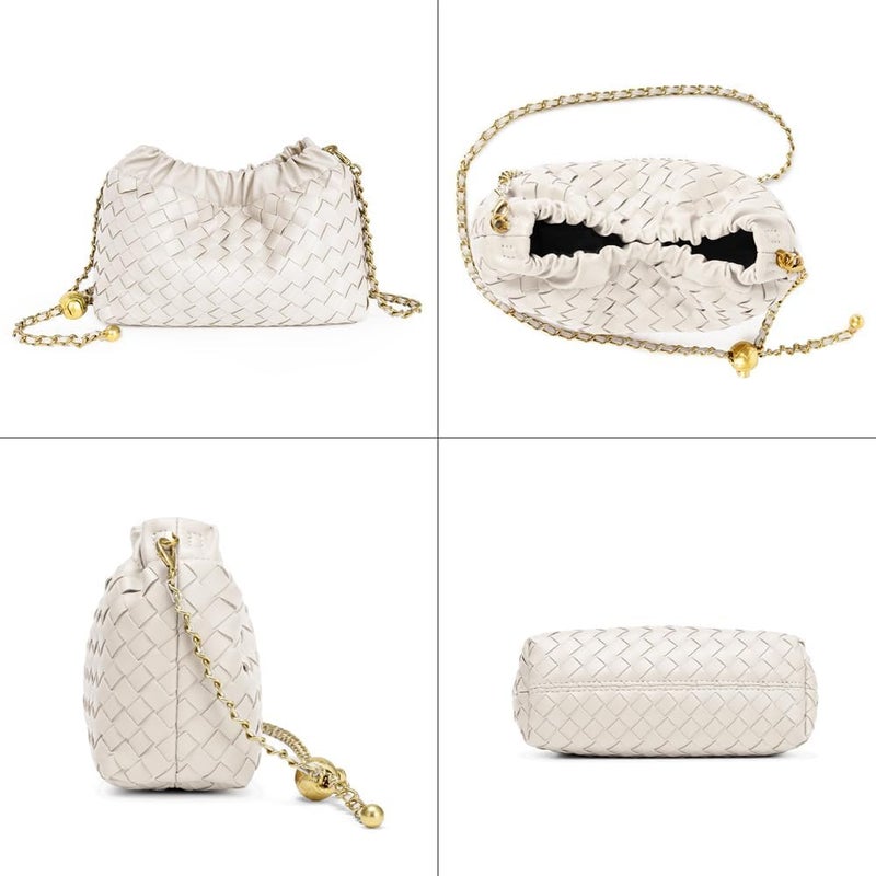 حقيبة كروس بودي صغيرة للنساء عصرية، حقيبة دملين كلاتش للنساء حقيبة مسائية حقيبة سحاب من جلد نباتي، بيضاء - Image 5