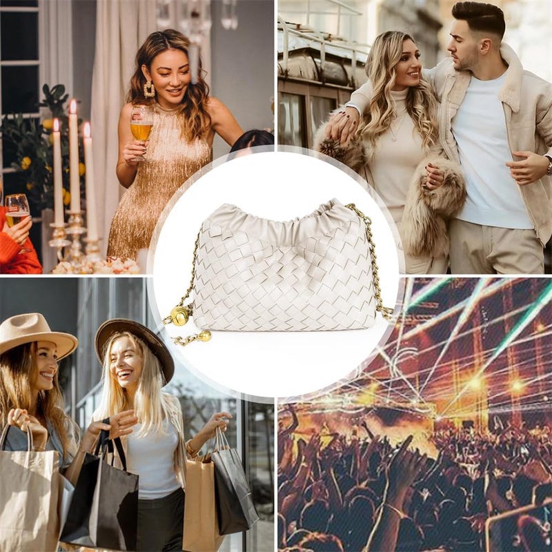 حقيبة كروس بودي صغيرة للنساء عصرية، حقيبة دملين كلاتش للنساء حقيبة مسائية حقيبة سحاب من جلد نباتي، بيضاء - Image 2