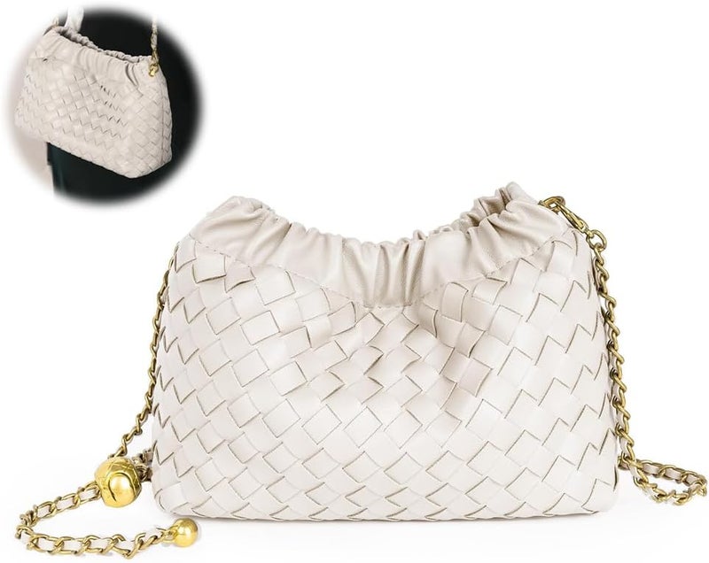 حقيبة كروس بودي صغيرة للنساء عصرية، حقيبة دملين كلاتش للنساء حقيبة مسائية حقيبة سحاب من جلد نباتي، بيضاء - Image 1