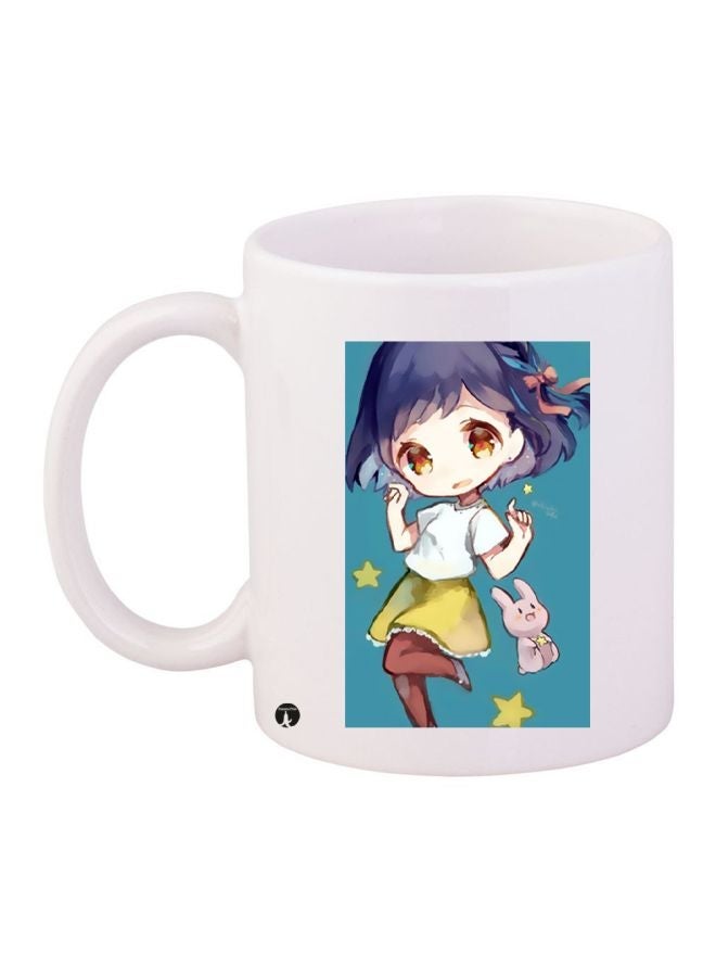 Cartoon Printed Coffee Mug White/Blue/Yellow 11ounce