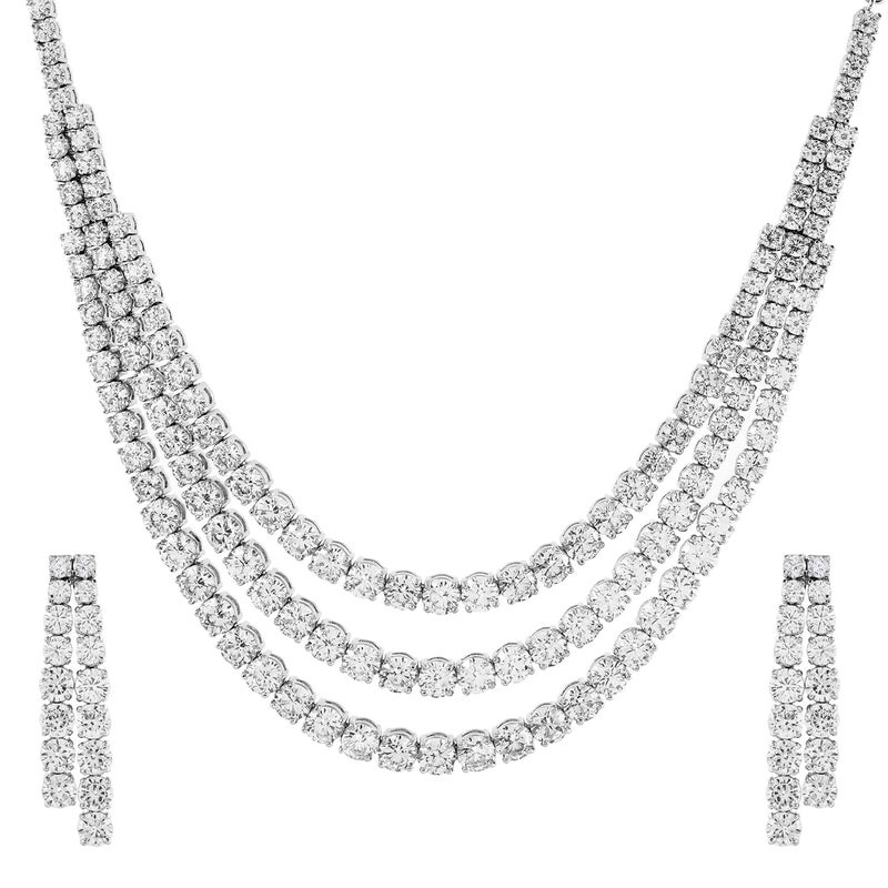 VOYLLA Sparkling Elegance Stardust Symphony American Diamond Necklace Set for Women, Short, Wedding, Party, Gift, CZ - Image 4