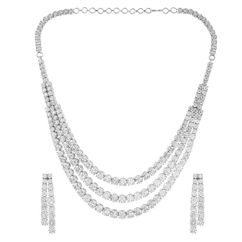 VOYLLA Sparkling Elegance Stardust Symphony American Diamond Necklace Set for Women, Short, Wedding, Party, Gift, CZ - Image 5