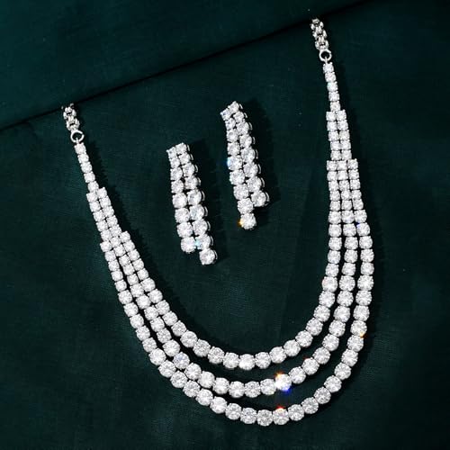 VOYLLA Sparkling Elegance Stardust Symphony American Diamond Necklace Set for Women, Short, Wedding, Party, Gift, CZ - Image 2