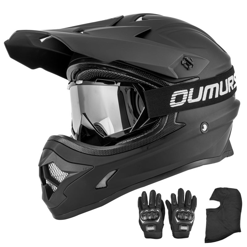 OUMURS Adult ATV Dirt Bike Helmet with Goggles Gloves Mask Adjustable Sun Visor Motorcycle Adults Helmet OffRoad Motocross Downhill Moped MX for UnisexAdultMatte Black M