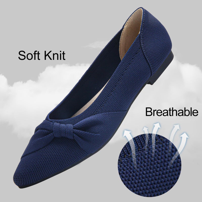 HIULYCENCE Pointed Toe Flats for Women Ballet Flats Comfortable Dressy Knit Lightweight Casual for Work Office Womens Flats Navy US8.5 - Image 5