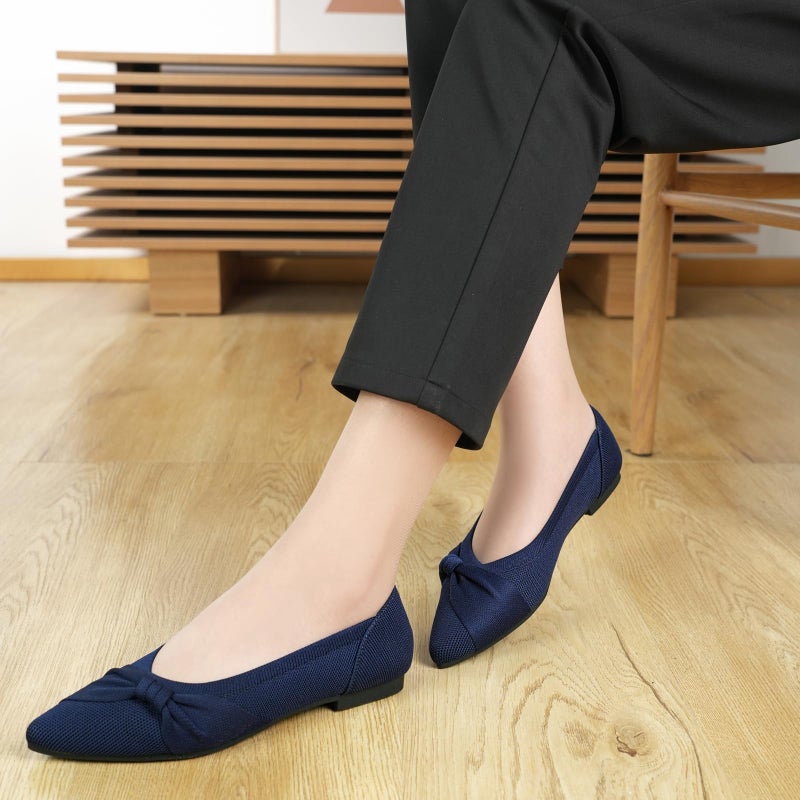 HIULYCENCE Pointed Toe Flats for Women Ballet Flats Comfortable Dressy Knit Lightweight Casual for Work Office Womens Flats Navy US8.5 - Image 3
