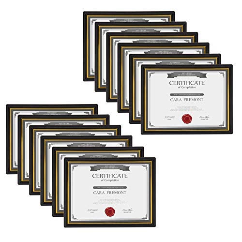 DesignOvation Corporate Document Frame Made to Display Standard Certificates Black 85x11 Set of 12 Ready to Use Horizontally or Vertically