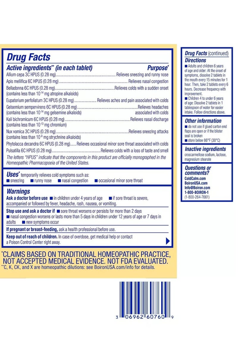 Boiron Coldcalm Quick-Dissolving Tablets 60 Tablets (Value Pack of 2) - Image 2