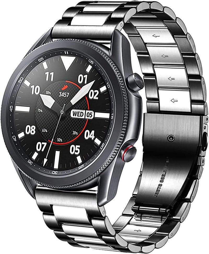 DEALELE Solid Stainless Steel Metal Bands for Samsung Galaxy Watch 46mm (Black/Silver) - Image 1