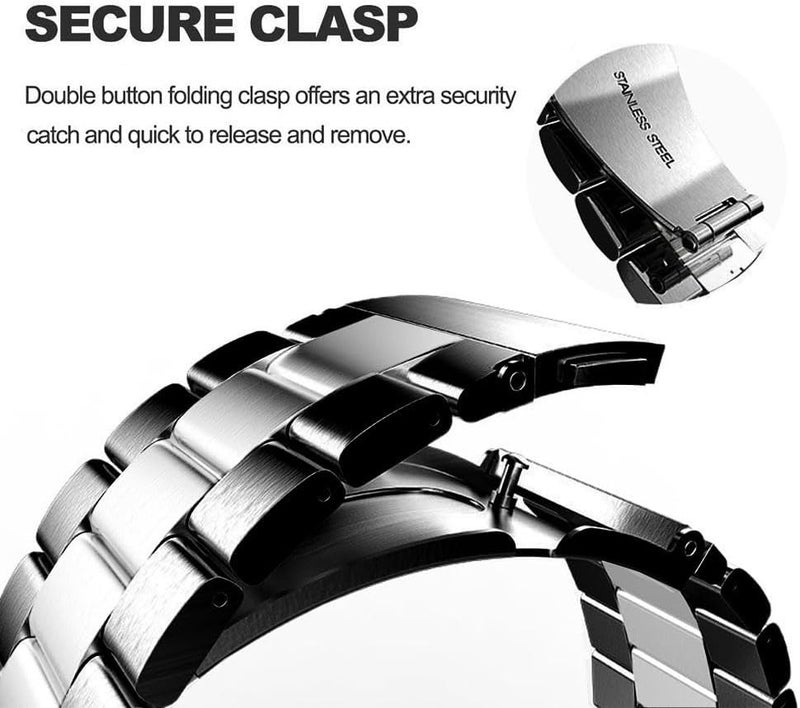 DEALELE Solid Stainless Steel Metal Bands for Samsung Galaxy Watch 46mm (Black/Silver) - Image 3