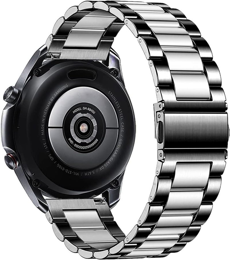 DEALELE Solid Stainless Steel Metal Bands for Samsung Galaxy Watch 46mm (Black/Silver) - Image 2