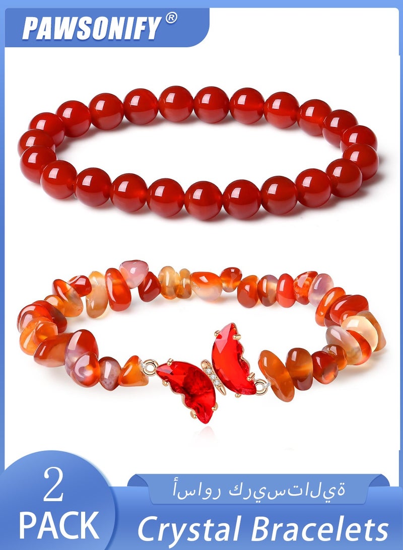 PAWSONIFY 2 PCS Crystal Beaded Bracelets, Natural Gemstone  8mm Crystal Beaded Bow Gemstone Bead Ladies Girls Bracelets Protection Lucky - Image 1