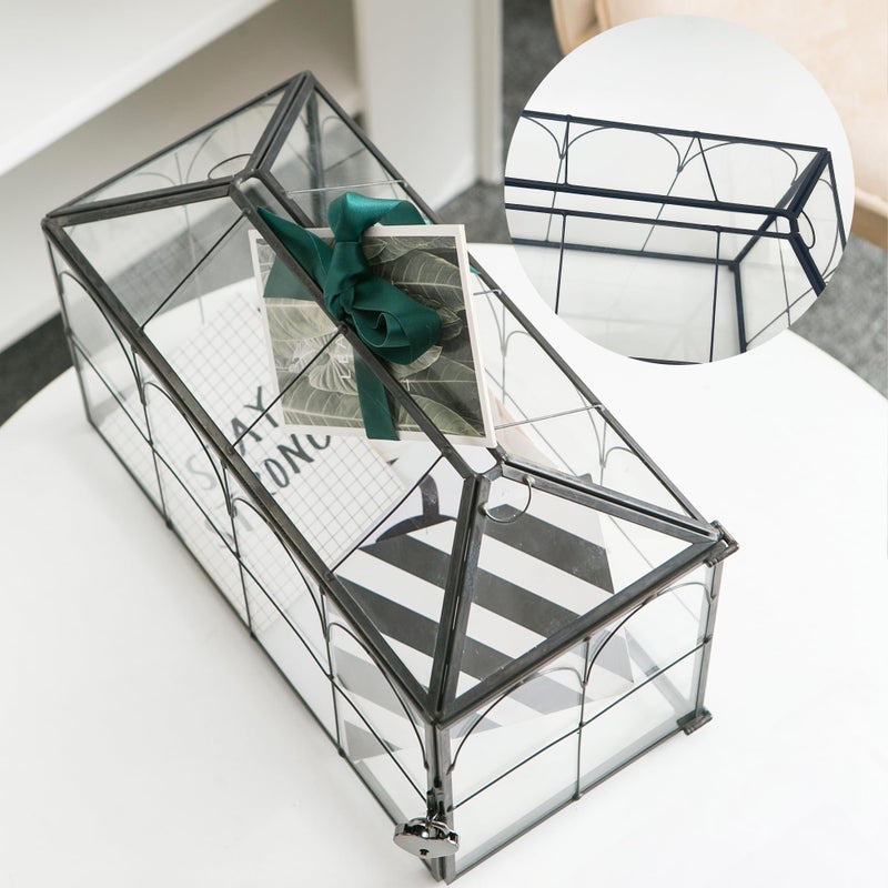 Giadun Wedding Card Box with Slot, 12.6'' Large Glass Card Boxes for Reception, Black Geometric Holder, Clear Decorative Storage Box with Lock for Baby Shower, Birthday Party, Christmas, Bridal Shower - Image 4