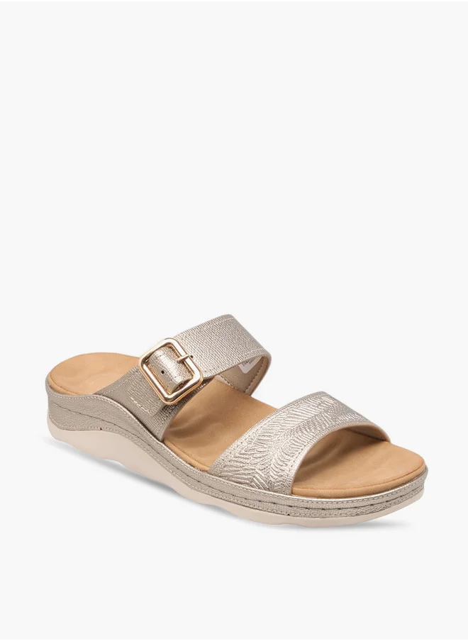 Le Confort Women's Textured Slip-On Comfort Sandals with Buckle Accent