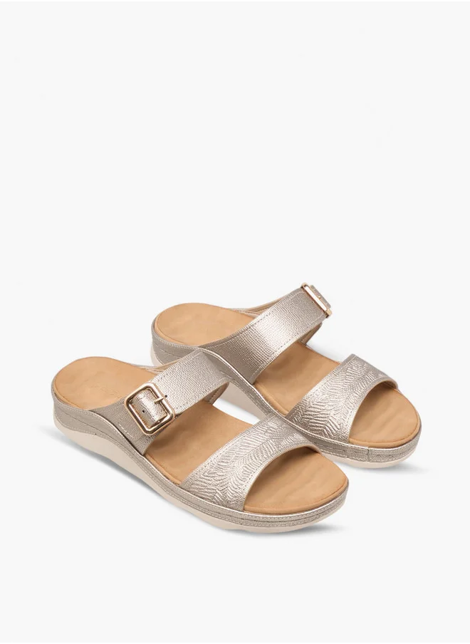 Le Confort Women's Textured Slip-On Comfort Sandals with Buckle Accent