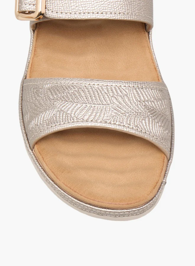 Le Confort Women's Textured Slip-On Comfort Sandals with Buckle Accent