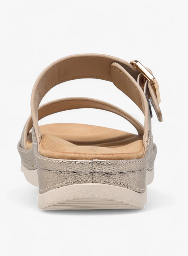 Le Confort Women's Textured Slip-On Comfort Sandals with Buckle Accent