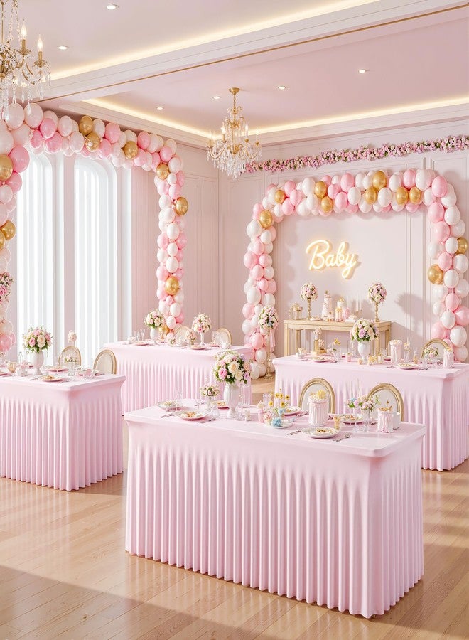 سوبرومو مفرش طاولة وردي من الإسباندكس بطول 6 أقدام للطاولات المستطيلة، مفرش طاولة وردي مستطيل مقاوم للتجاعيد، غطاء طاولة مطاطي مع تنورة لحفلات استقبال المولود الجديد، حفلات أعياد ميلاد البنات، حفلات الزفاف، حفلات الولائم، البوفيهات، المناسبات - Image 3