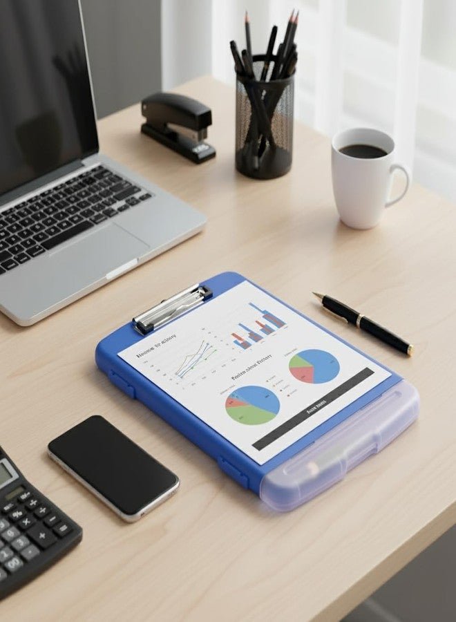 oddpod™ Moto Heavy Duty Clipboard with Side Opening/Clip Pad with Low Profile Clip for Dual Storage of A4 Papers and Pen Holder (Blue) - Image 2