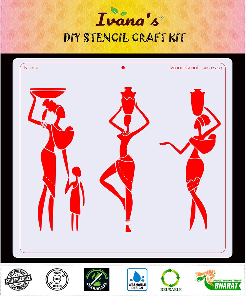 IVANA'S Tribal Art Stencil for Art & Craft, Reusable DIY Decorative Stencil for Painting on Canvas, Fabric, Cloth, Paper, Glass, Furniture and Wall, Size - 12 x 12 inch, IVS-1136,Off White - Image 2
