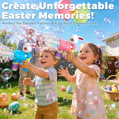Zerhunt Easter Bubble Guns for Toddlers Kids Easter Basket Stuffers 2Pack Bunny Egg Themed LeakProof Bubble Blaster Toys with Refill Solution Perfect for Easter Egg Hunt Outdoor Party - Image 5