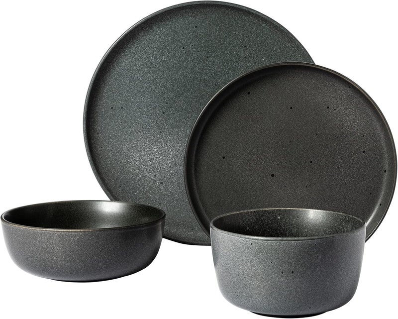 Gibson Elite James Street Stoneware Matte Reactive Double Bowl Dinnerware Set  Truffle Grey Service for 4 16pcs - Image 2