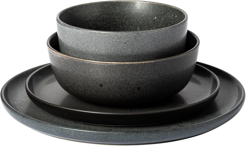 Gibson Elite James Street Stoneware Matte Reactive Double Bowl Dinnerware Set  Truffle Grey Service for 4 16pcs - Image 3