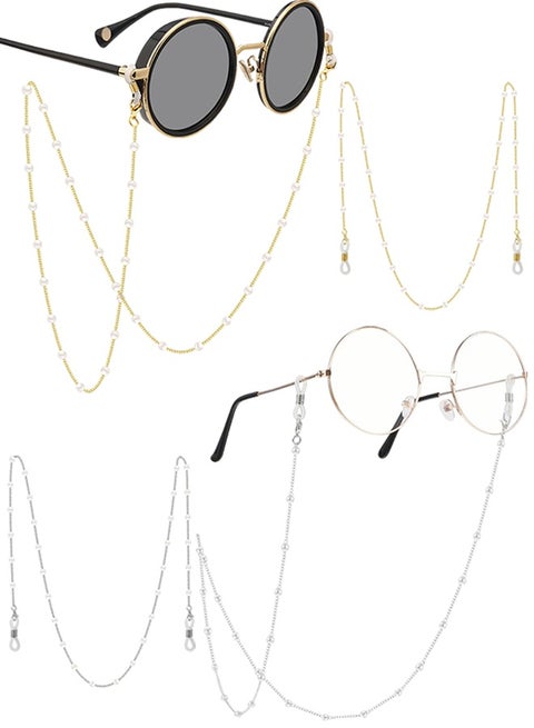 سلسلة نظارات من قطعتين مرصعة باللؤلؤ، سلسلة نظارات شمسية أنيقة، حبل نظارات القراءة، حامل نظارات، قلادة نظارات القراءة