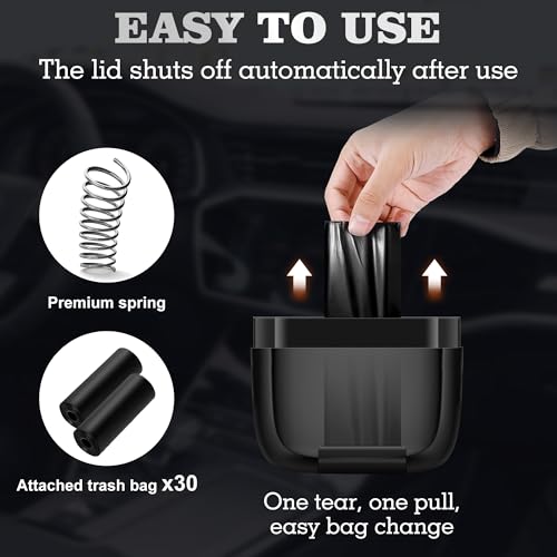 OUDEW 2 Packs Car Trash Can with Lid，Built-in Storage Garbage Bag，Leakproof Vehicle Trash，Car Accessories for Interior,Mini Garbage Bin for Automotive, Office, Kitchen,Bedroom，with 30pcs Trash Bags - Image 4