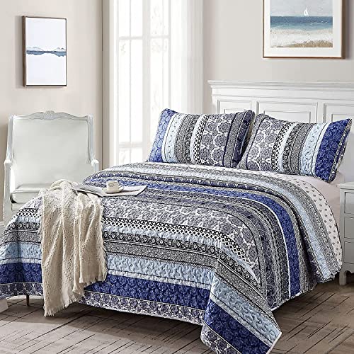 WONGS BEDDING Boho Quilt Set Twin Size Blue Bohemian 2 Pieces Quilt Sets Lightweight Bedspread Coverlet Bedding Set for All Season 68x86 - Image 3