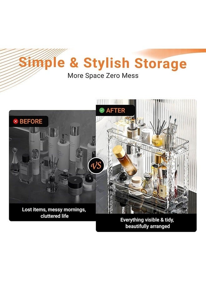 يلا جوي منظم عطور ومكياج من طبقتين، حل تخزين محمول للحمام ووحدة الزينة للعناية بالبشرة ومستحضرات التجميل والإكسسوارات، تصميم موفر للمساحة للزوايا والخزائن (شفاف) - Image 5