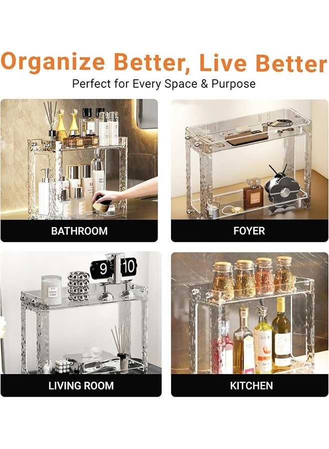 يلا جوي منظم عطور ومكياج من طبقتين، حل تخزين محمول للحمام ووحدة الزينة للعناية بالبشرة ومستحضرات التجميل والإكسسوارات، تصميم موفر للمساحة للزوايا والخزائن (شفاف) - Image 4