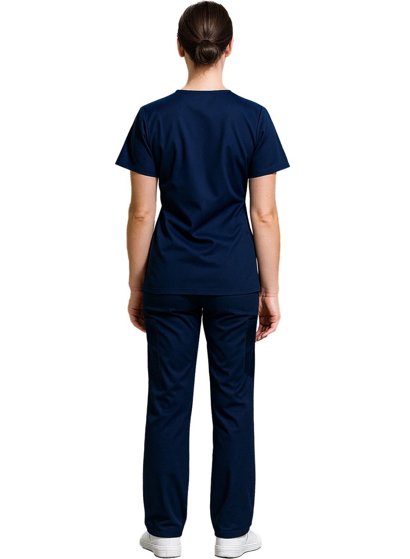 Selecta Now Mens & Womens Medical Scrubs Set V Neck Top & Elastic Waist Bottom Navy Breathable Workwear Scrubs Suit for Nurses, Doctors, & Healthcare Professionals - Image 3