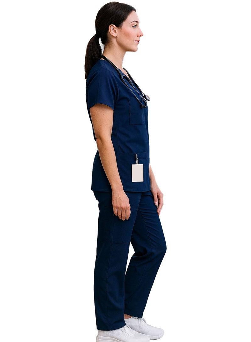 Selecta Now Mens & Womens Medical Scrubs Set V Neck Top & Elastic Waist Bottom Navy Breathable Workwear Scrubs Suit for Nurses, Doctors, & Healthcare Professionals - Image 4