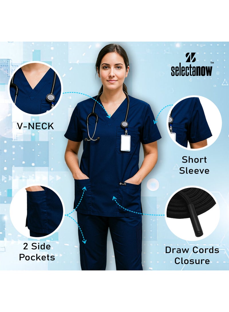 Selecta Now Mens & Womens Medical Scrubs Set V Neck Top & Elastic Waist Bottom Navy Breathable Workwear Scrubs Suit for Nurses, Doctors, & Healthcare Professionals - Image 5