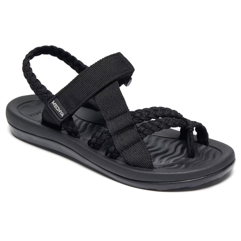 MEGNYA Comfortable Arch Support Walking Shoes for Womens, Hiking Sandals for Outdoor Lightweight Braided Straps, Athletic Sandals with Hook and Loop Straps for Beach Vacation Black Size 8 - Image 1