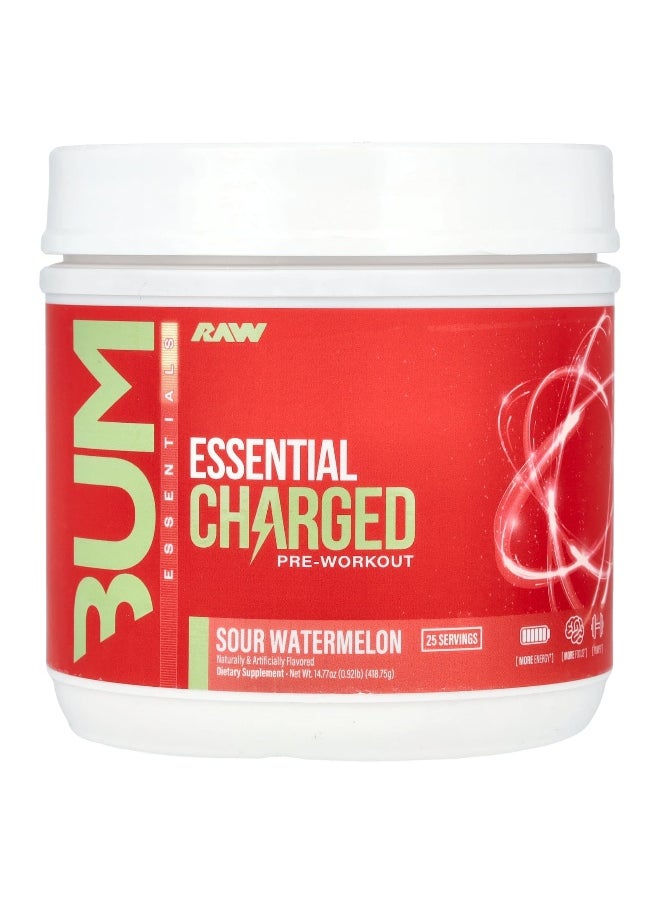 Raw Nutrition Raw Nutrition, Bum Essentials, Essential Charged Pre-Workout, Sour Watermelon, 0.92 lb (418.75 g)  - Image 1