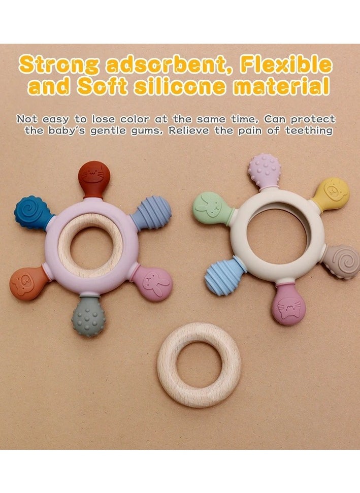 Twisoo Twisoo Baby Teething Toys - Silicone Rudder Toy with Wooden Rings for Soothing Teething Pain Relief - Shower Gift for lnfants & Toddlers 3+ Months ( Pink )  - Image 5
