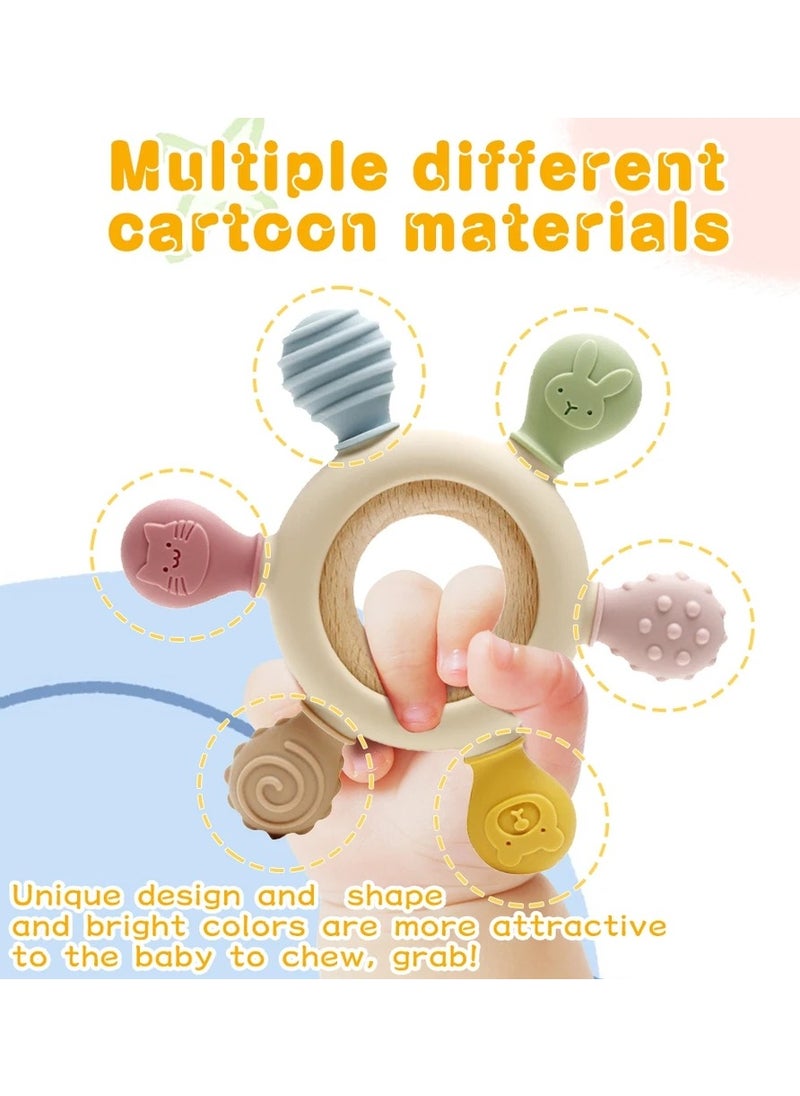 Twisoo Twisoo Baby Teething Toys - Silicone Rudder Toy with Wooden Rings for Soothing Teething Pain Relief - Shower Gift for lnfants & Toddlers 3+ Months ( Pink )  - Image 4