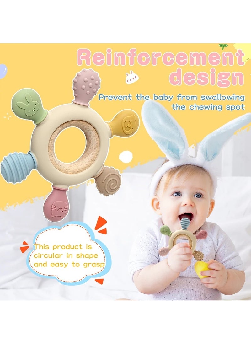 Twisoo Twisoo Baby Teething Toys - Silicone Rudder Toy with Wooden Rings for Soothing Teething Pain Relief - Shower Gift for lnfants & Toddlers 3+ Months ( Pink )  - Image 2