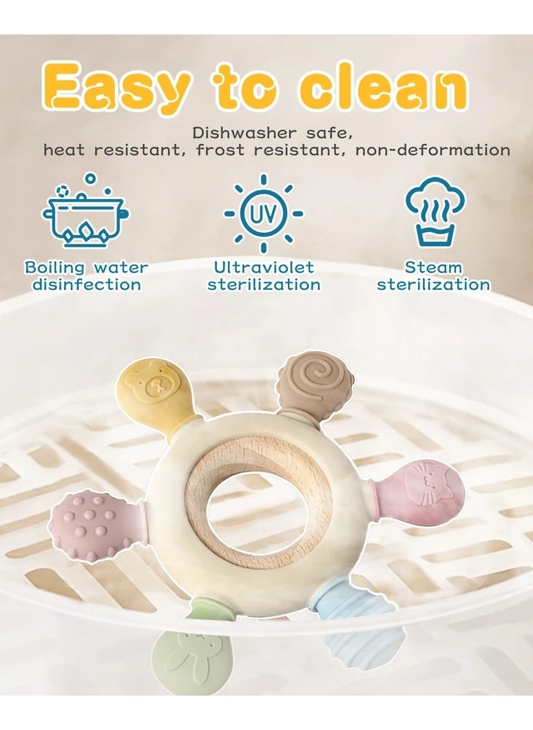 Twisoo Twisoo Baby Teething Toys - Silicone Rudder Toy with Wooden Rings for Soothing Teething Pain Relief - Shower Gift for lnfants & Toddlers 3+ Months ( Pink )  - Image 3