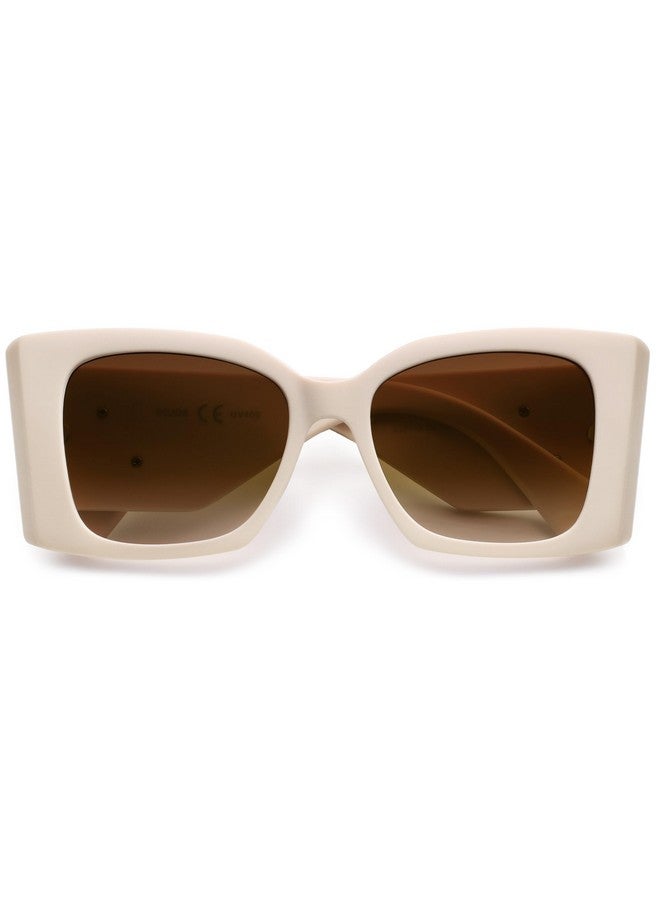 سوجوز نظارات شمسية للنساء والرجال بإطار مربع عريض وسميك، نظارات شمسية عصرية عصرية، حماية من الأشعة فوق البنفسجية Sj2349 (أبيض غير لامع، ذهبي، عدسات بنية متدرجة) - Image 4