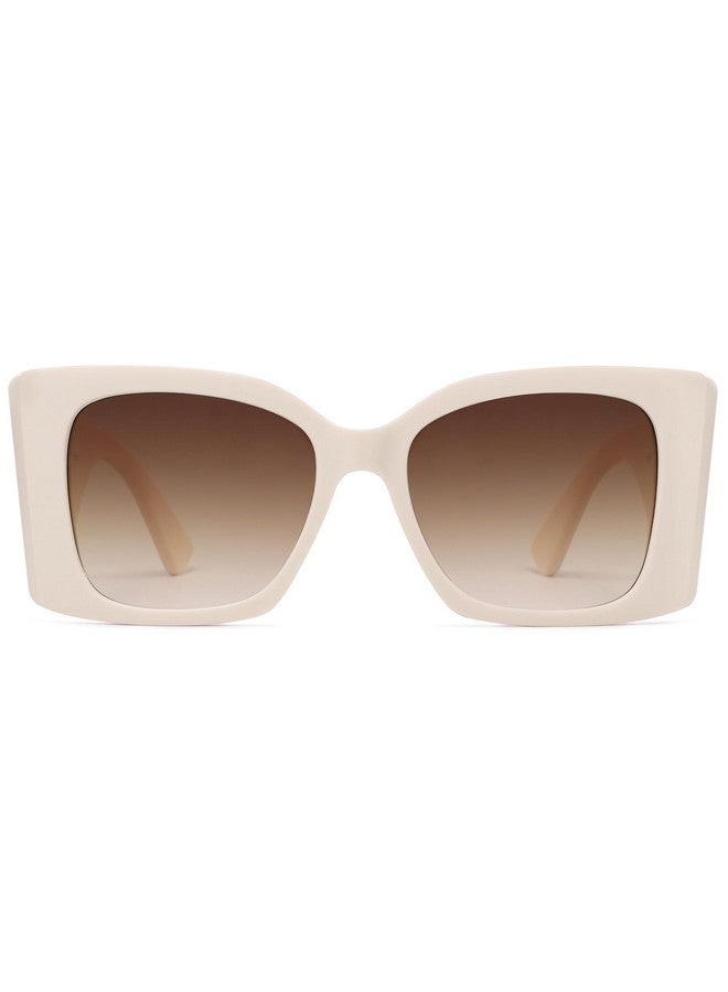 سوجوز نظارات شمسية للنساء والرجال بإطار مربع عريض وسميك، نظارات شمسية عصرية عصرية، حماية من الأشعة فوق البنفسجية Sj2349 (أبيض غير لامع، ذهبي، عدسات بنية متدرجة) - Image 3