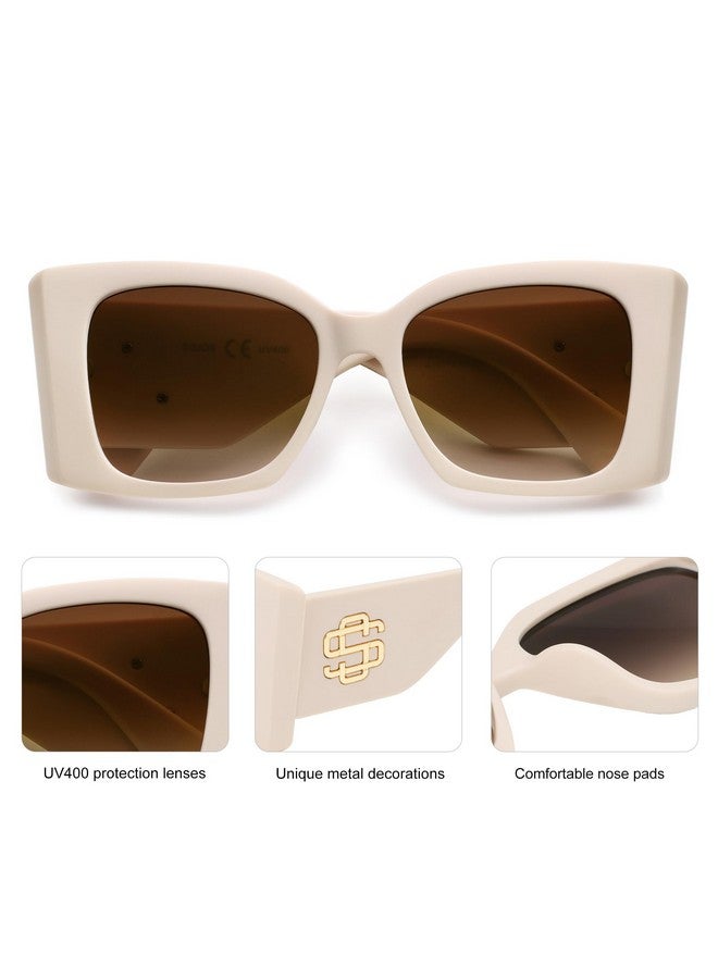 سوجوز نظارات شمسية للنساء والرجال بإطار مربع عريض وسميك، نظارات شمسية عصرية عصرية، حماية من الأشعة فوق البنفسجية Sj2349 (أبيض غير لامع، ذهبي، عدسات بنية متدرجة) - Image 5