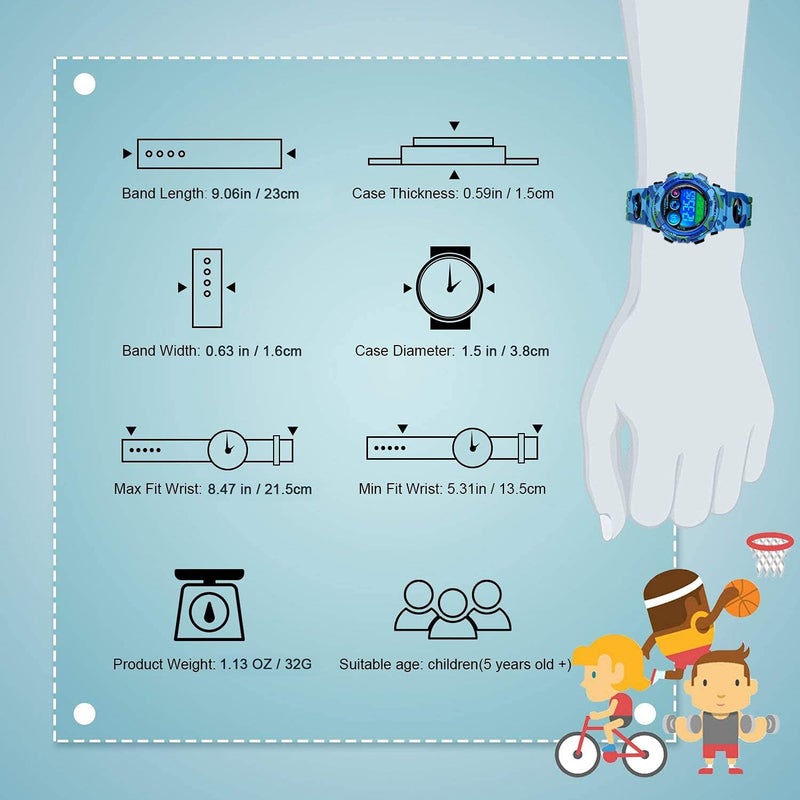 cofuo Kids Digital Sport Watch for Boys Girls, Kid Waterproof Electronic Multi Function Casual Outdoor Watches, 7 Colorful LED Luminous Alarm Stopwatch Wristwatch - Image 4