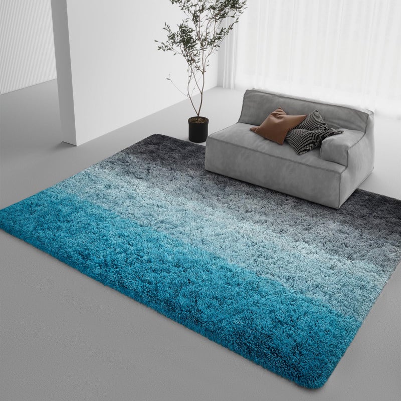DweIke Luxury Fluffy Kids Rugs for Living Room Bedroom, 4x6 Feet Shaggy Black and Blue Area Rug for Girls Boys, Upgrade Plush Non-Slip and Washable Colorful Fuzzy Carpet for Dorm Nursery Decor - Image 4