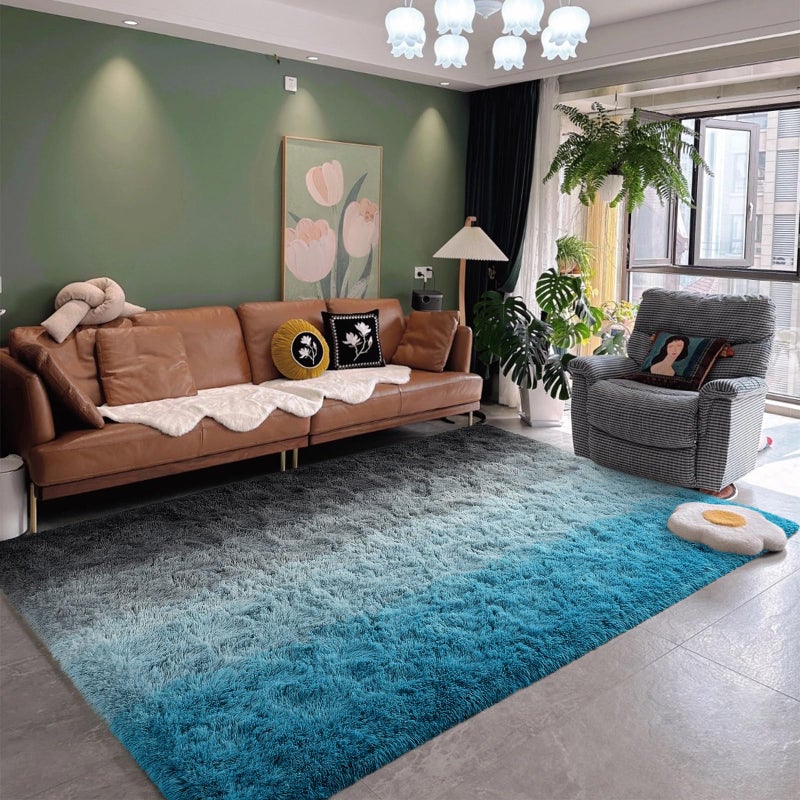 DweIke Luxury Fluffy Kids Rugs for Living Room Bedroom, 4x6 Feet Shaggy Black and Blue Area Rug for Girls Boys, Upgrade Plush Non-Slip and Washable Colorful Fuzzy Carpet for Dorm Nursery Decor - Image 5