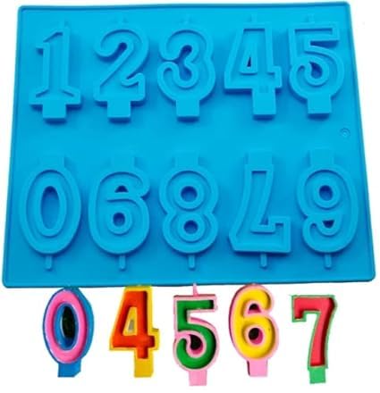 MoldBerry Siliocone 0 to 9 Number Candle Mold Numeric Birthday Candle Mould for Candle Making Chocolate Making Cake and Birthday Decoration Pack of 1 Multicolor - Image 1