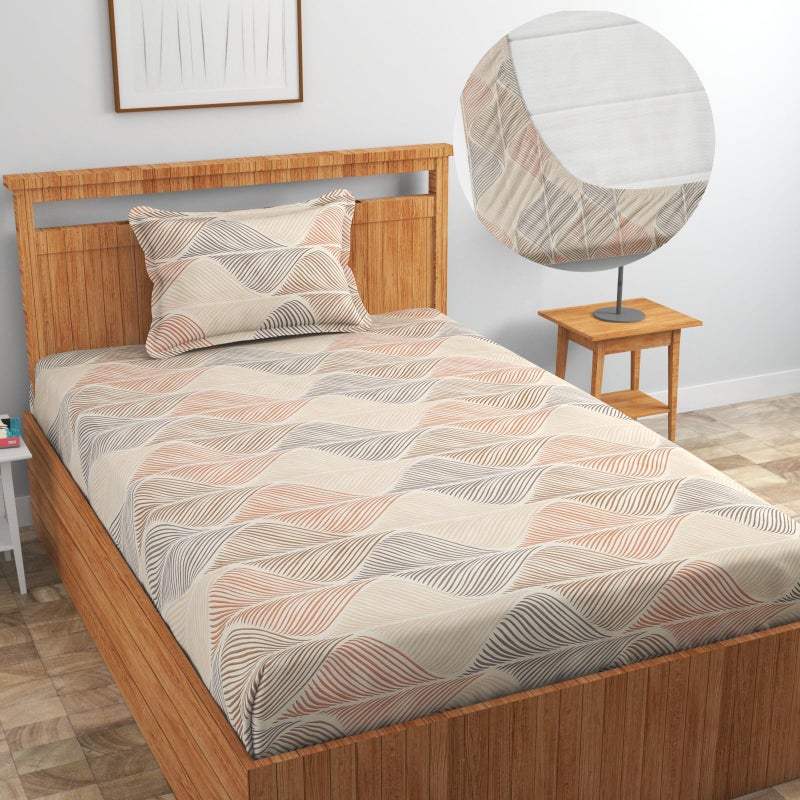 Blue Strip شراشف سرير مفرد قطن جلاسي 220TC برباط مرن ناعم للغاية مع غطاء وسادة واحد | شراشف سرير مفرد مع رباط مرن من جميع الجهات (بيج، مفرد-36x72 بوصة) - Image 1
