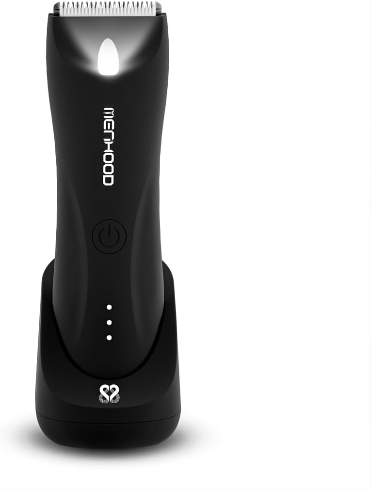 MENHOOD Balls and Body Grooming Trimmer 1.0 Pro for Men, IPX7 Waterproof, Wireless Charging with Type C Support & 150 Min Runtime, 4000K LED Light, Ceramic Blades for Below the Belt Grooming (Black) - Image 1